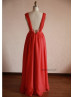 Red Backless Long Chiffon Prom Dress
